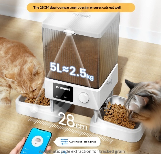 Automatic Cat Feeder With Dual Bowls Visual Timer-Controlled Portion-Adjustable Smart Pet Feeder For Cat Food