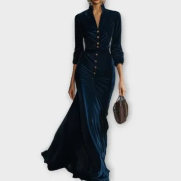 Elegant And Fashionable Womens Velvet Dress Navy - Shop at LoveMi