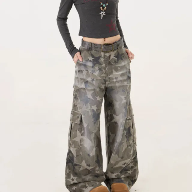 American Retro Camouflage Cargo Jeans For Women Green - Shop at LoveMi
