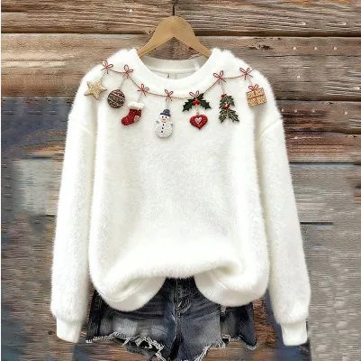 Women's Crew-Neck Pullover Casual Christmas Sweater - Style23-2Xl