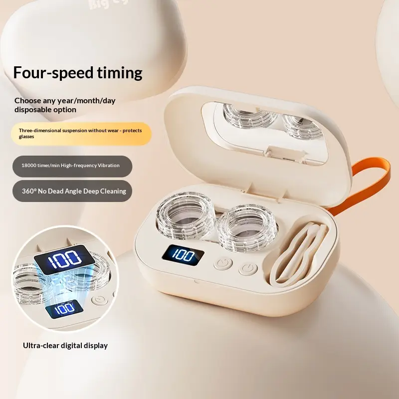 Portable Contact Lens Case With Ultrasonic Automatic Cleaning Feature