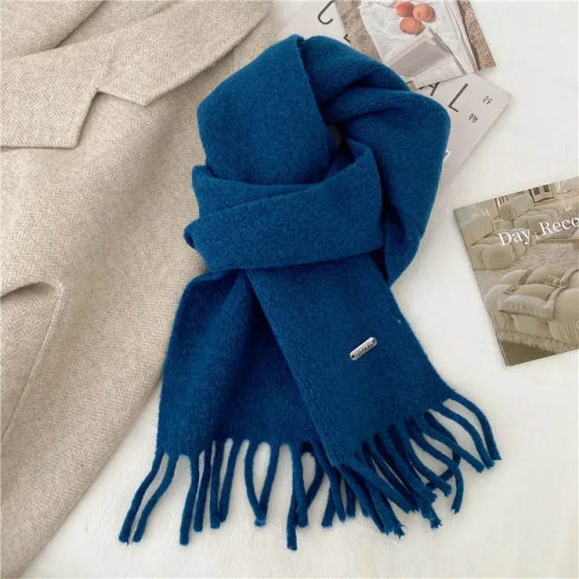 Winter Retro High End All Match Solid Color Scarf Navy - Shop at LoveMi
