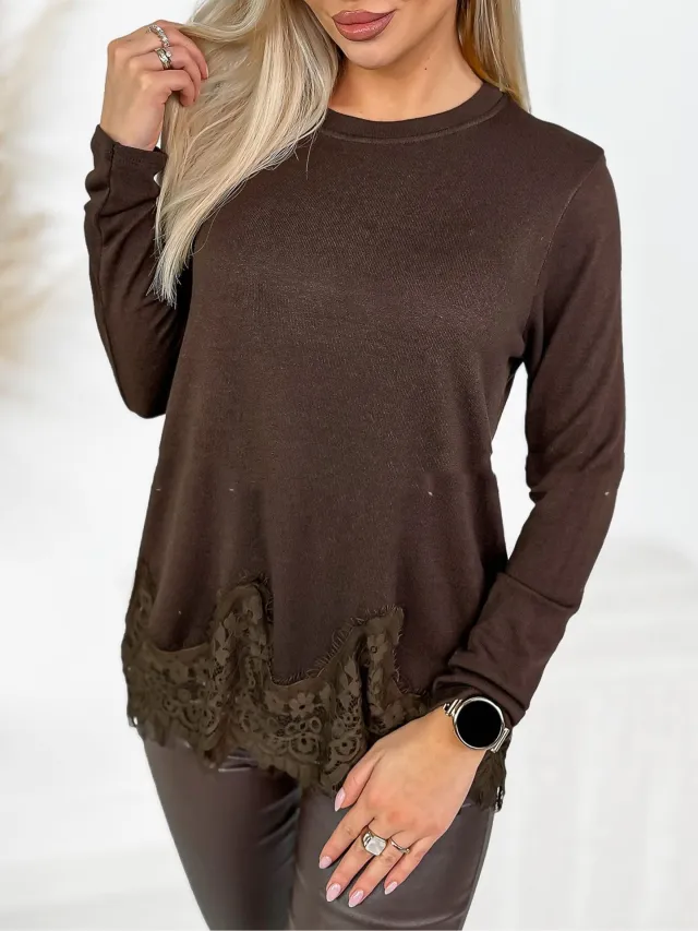 Seamless Long sleeve Crew neck Top With An Asymmetrical Hem Coffee - Shop at LoveMi