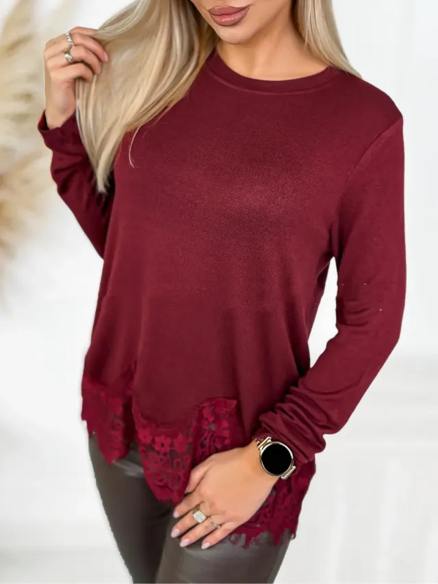 Seamless Long sleeve Crew neck Top With An Asymmetrical Hem Wine - Shop at LoveMi