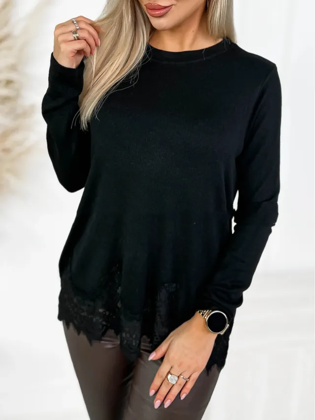 Seamless Long sleeve Crew neck Top With An Asymmetrical Hem Black - Shop at LoveMi