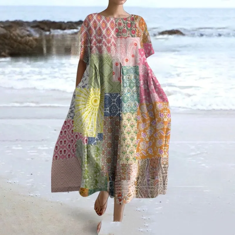 Springsummer Stylish Loose-fitting Casual Short-sleeve Dress - Bj1410992838734-3Xl