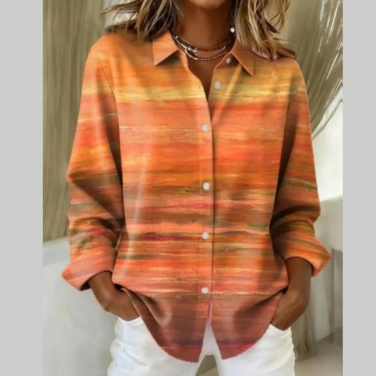 Womens Printed Long-Sleeve Casual Loose Shirt Top