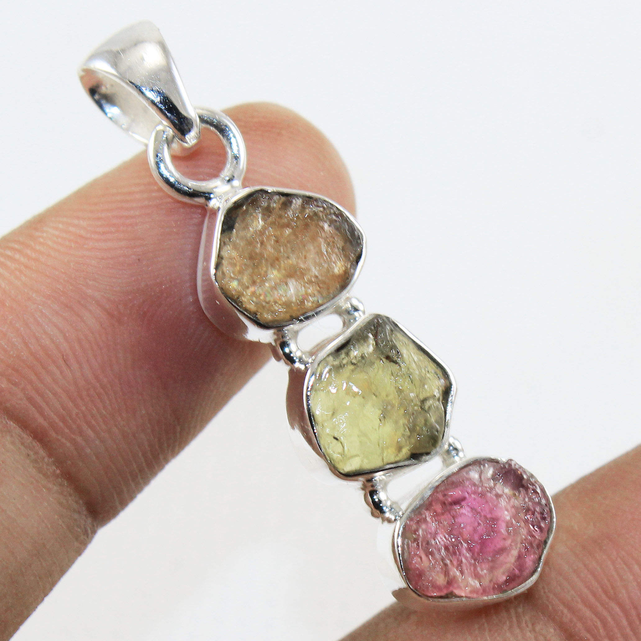Handcrafted Rough Tourmaline Gemstone 925 Sterling Silver Jewelry Pendant