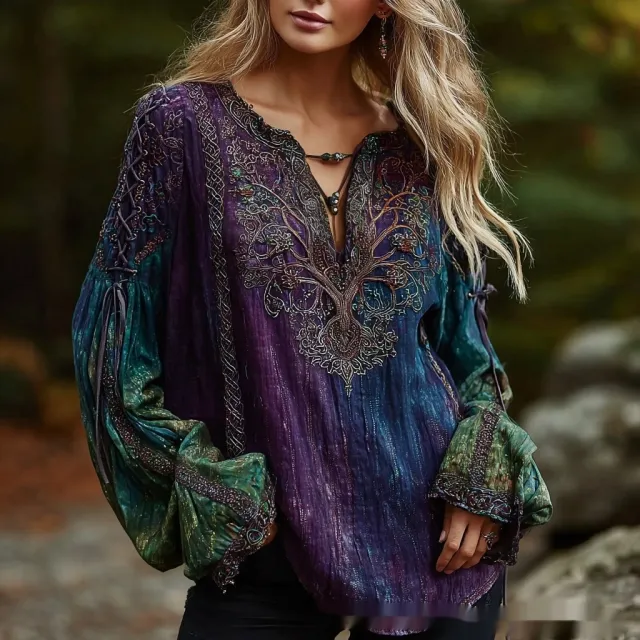 Loose fitting Casual Womens Shirt With A V neck And A Printed Design Ncx14 5Xl - Shop at LoveMi