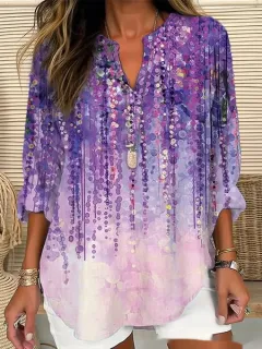 Loose-fitting Casual Womens Shirt With A V-neck And A Printed Design - Ncx19-4Xl - View 1