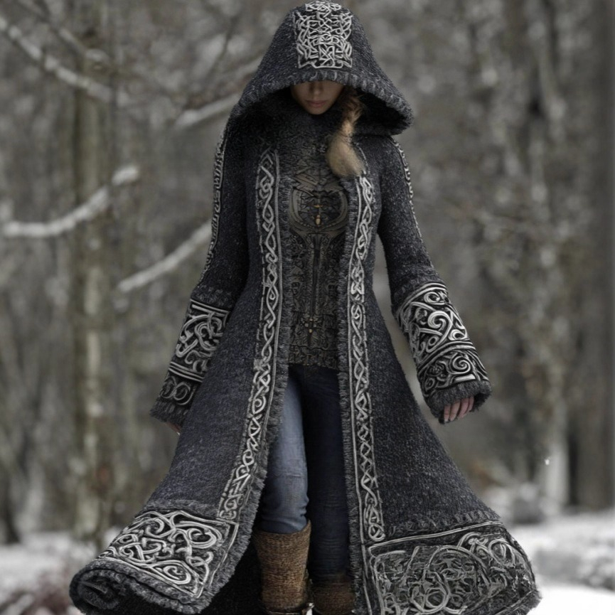 Stylish Casual Autumn Winter 3D Digital-Print Womens Loose Crew-Neck Jacket