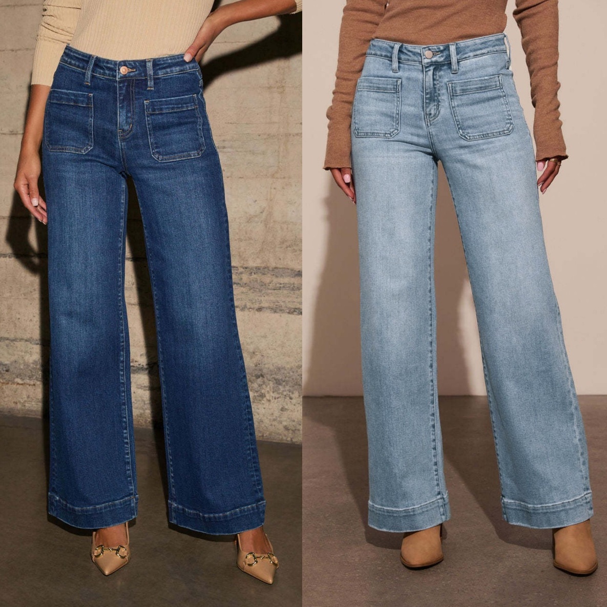 Womens High-waisted Denim Jeans With A Wide Straight Leg