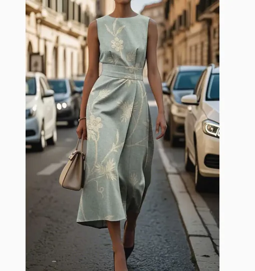 Sleeveless Plus Size Artistic Oil Painting Stripes Elegant Dress Style 1 M - Shop at LoveMi