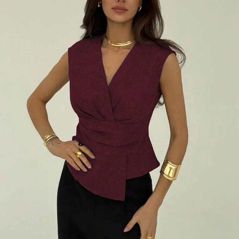 Women's Elegance Sleeveless Waist-tight Pullover Top - Red