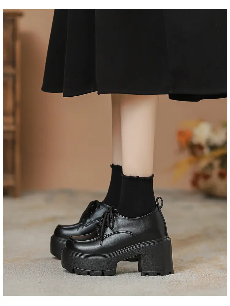 Chunky-sole Lace-up Loafers With A Thick Heel