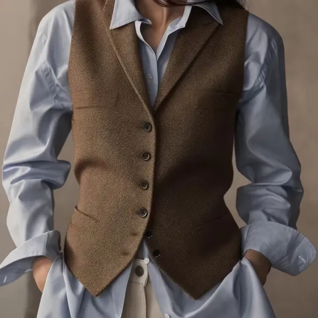 Women's Solid Color Loose Casual Herringbone Wedding Vest Brown - Shop at LoveMi