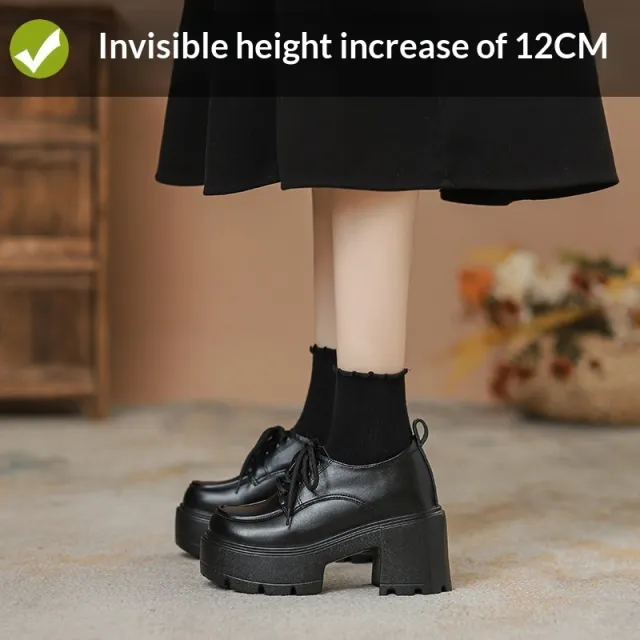 Chunky sole Lace up Loafers With A Thick Heel Black - Shop at LoveMi