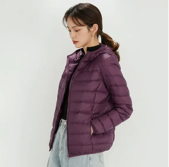 Women's Hooded Short Lightweight Down Jacket Plus Size Magenta Xxxl - Shop at LoveMi