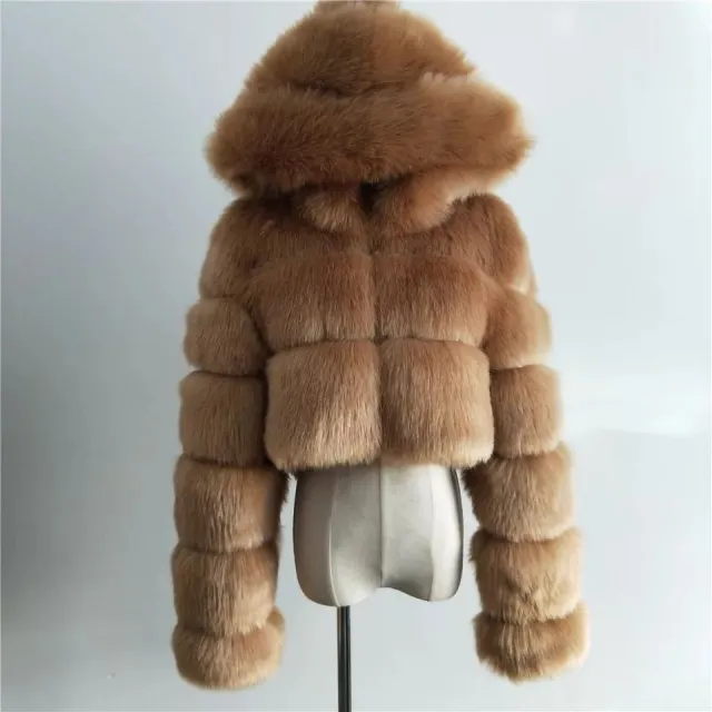 Short Hooded Faux Fur Long Sleeve Coat Brown - Shop at LoveMi