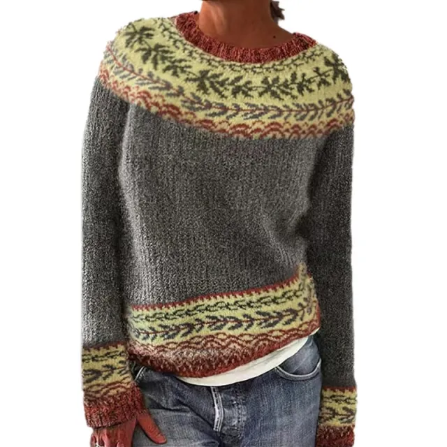 Women's Sweater Round Neck Multicolor Loose Fashion Pullover Sweater Yellow - Shop at LoveMi