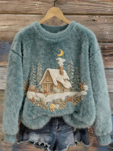 Christmas themed Flannel Hoodie With Autumnwinter Prints Blue - Shop at LoveMi