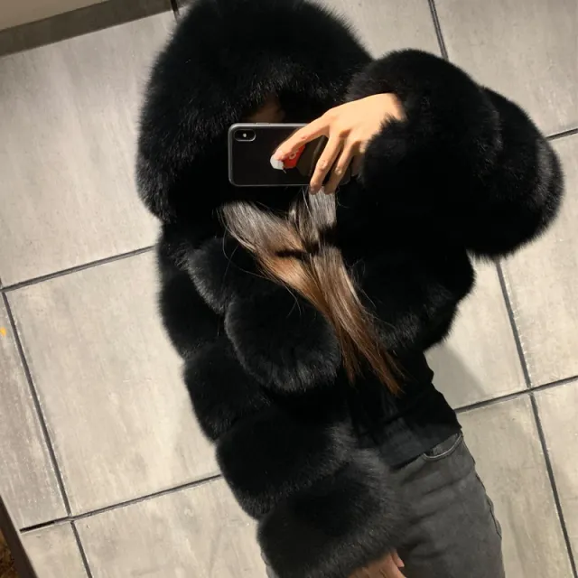 Short Hooded Faux Fur Long Sleeve Coat Black - Shop at LoveMi