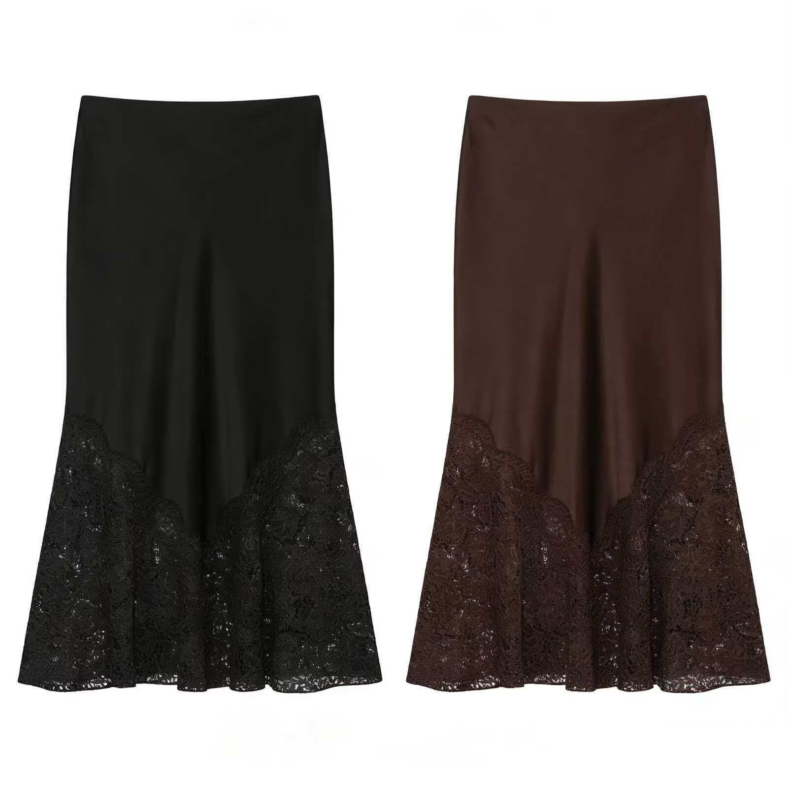 Women's  Solid-color Lace-panel Skirt