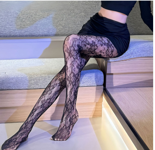 Womens Sexy Fishnet Flower Hollow Out Stockings