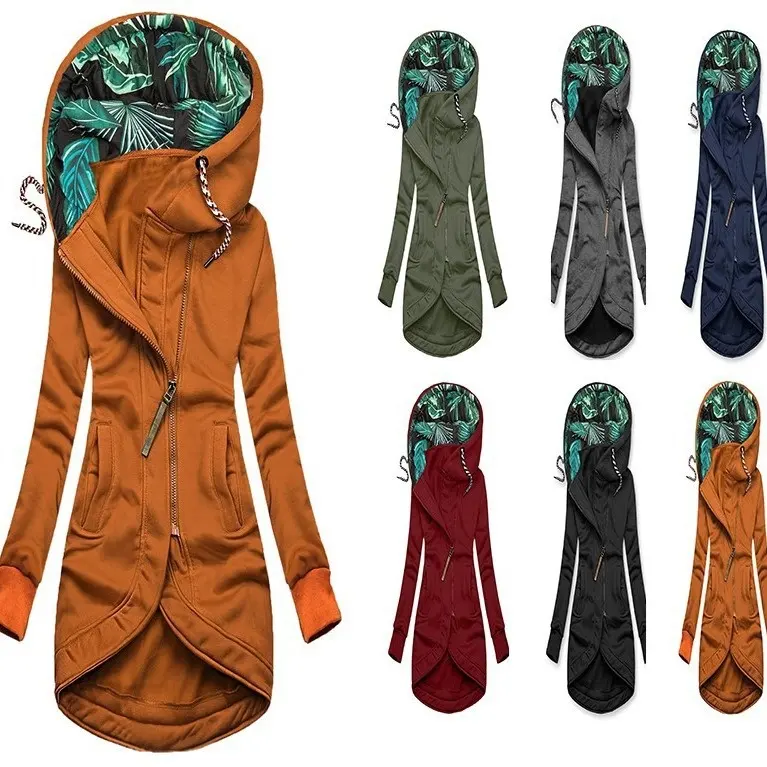Womens Solid-Color Zip-Up Hoodie