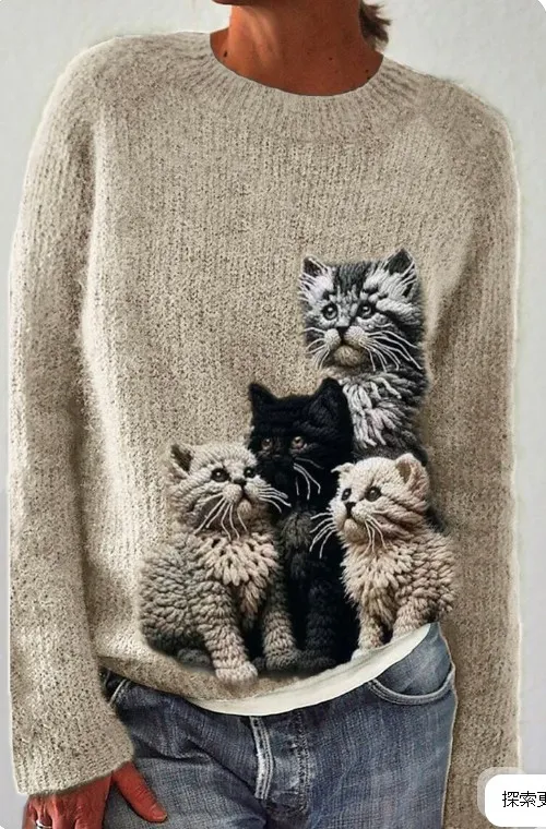 Thick Needle Digital Printing 3D Round Neck Sweater - 4Style-5Xl
