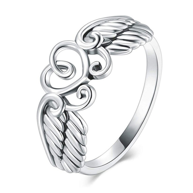 Womens Retro Angel Wings Heart Ring