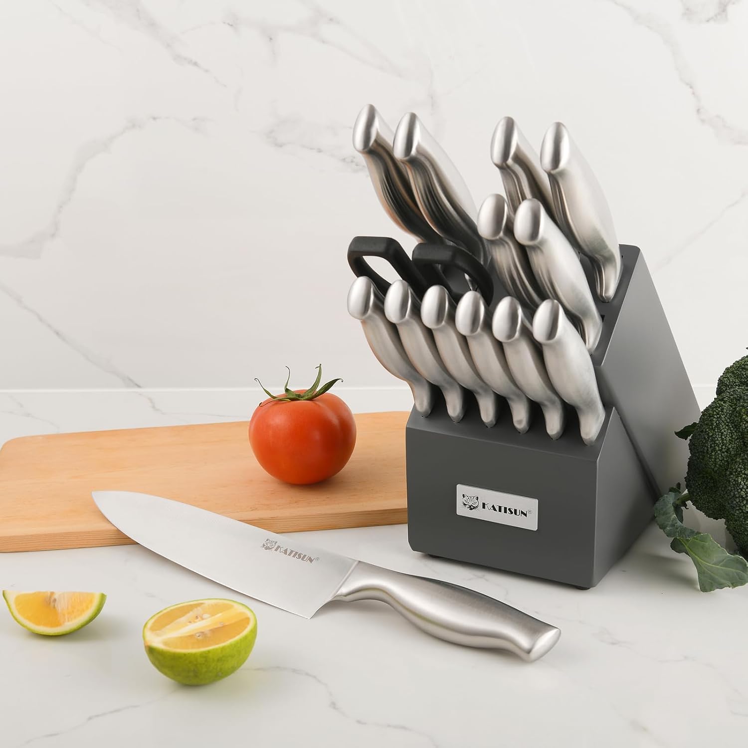 Kitchen Knife Set, 15 Pieces Knife Set With Block, Knives Set For Kitchen, Silver Hollow Ergonomic Handle For Chef Knife Set, Kitchen Shears,Black Knife Block Set 4