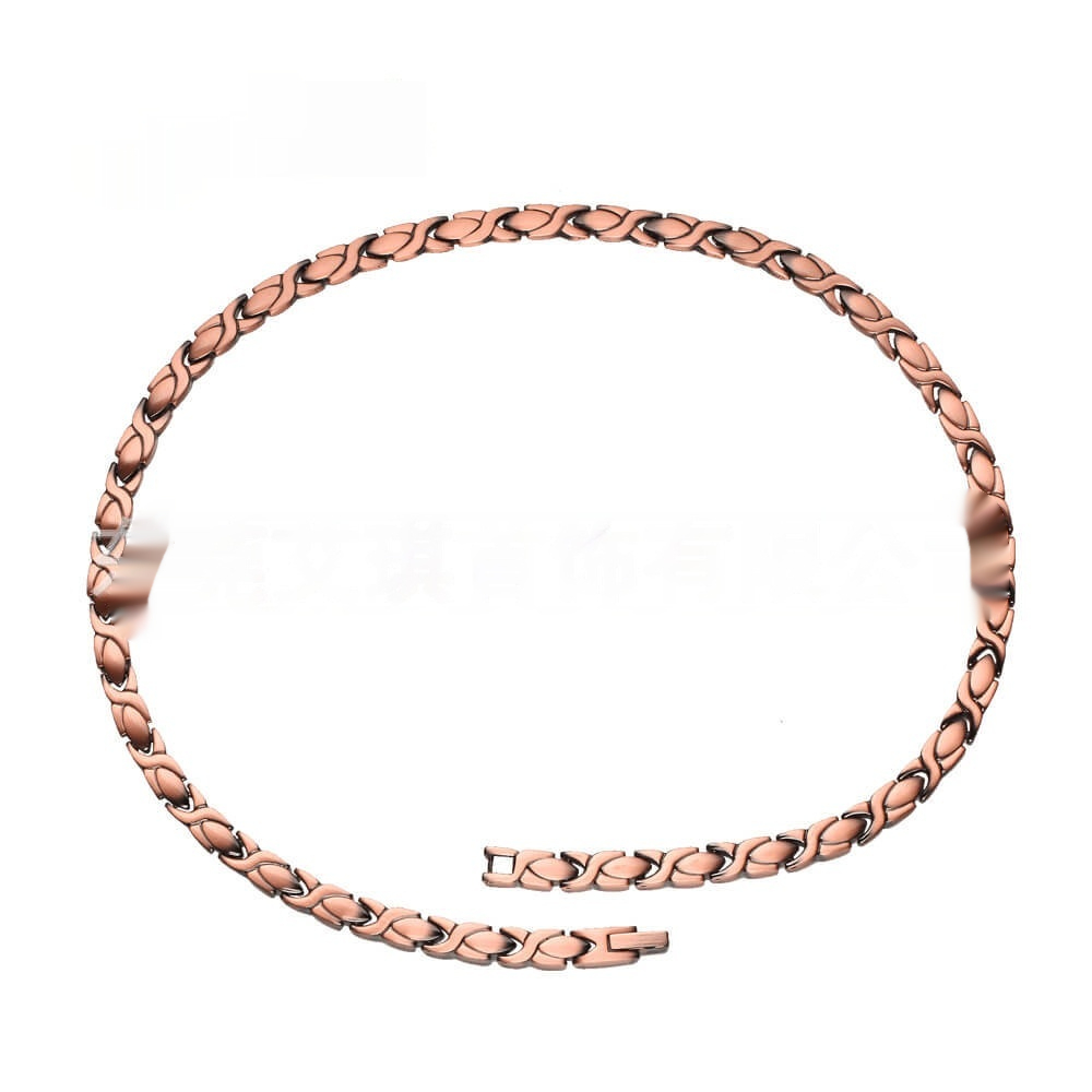 Red Copper Necklace With Pineapple-pattern Magnetized Copper