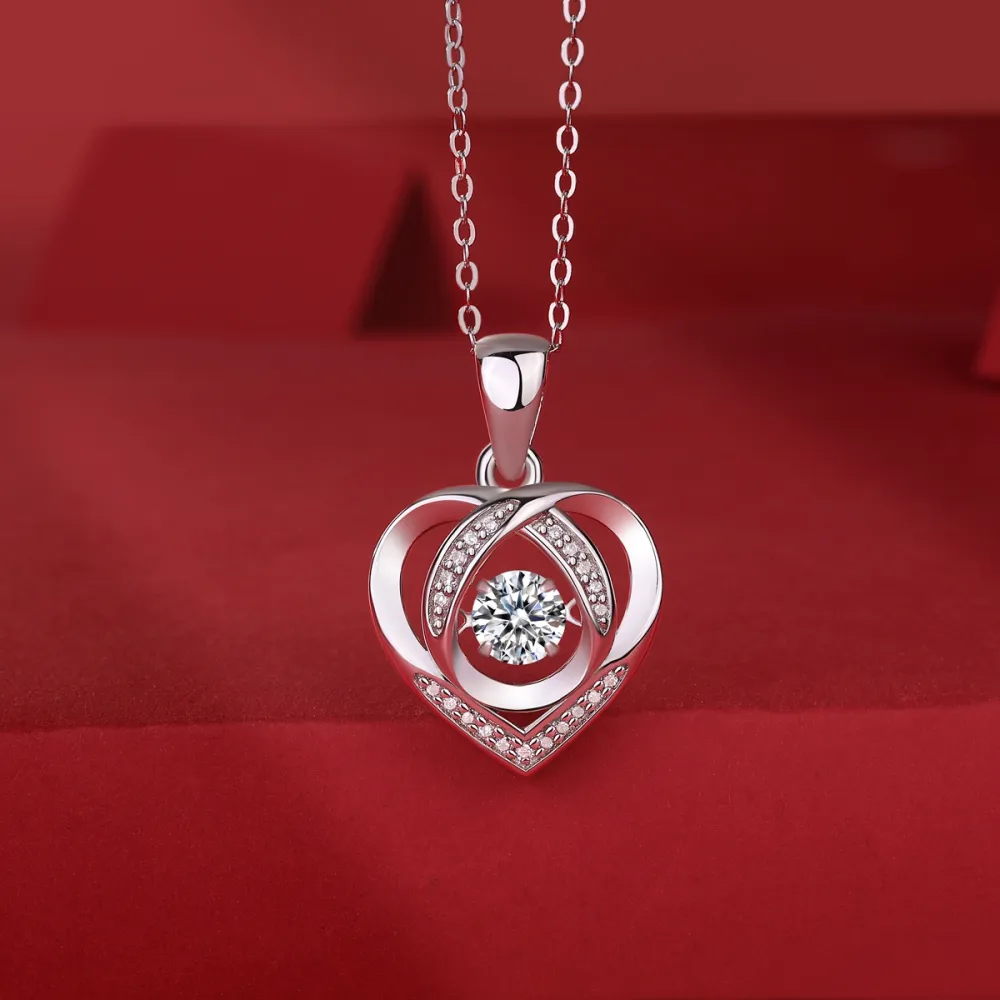 1Heart To Have Your Luxurious Fashion Diamond Pendant Necklace Set With Mosan Diamond Silver Ornaments Prohibit Tk Sales