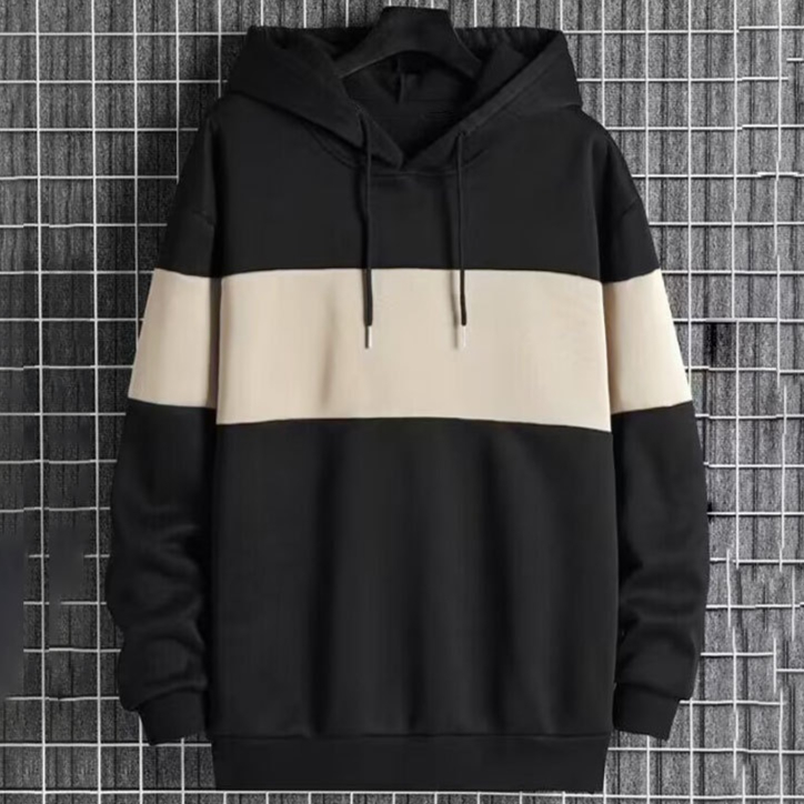 Mens Patchwork Color-Block Hoodie Single-Face Style