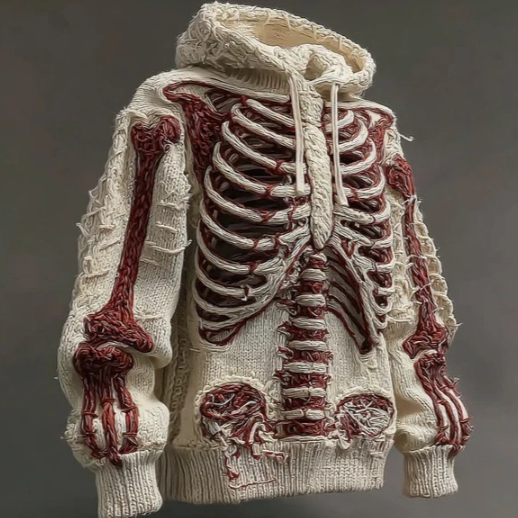 American Retro 3D Printed Hooded Cozy Loose Casual Womens Chunky-Knit Sweater