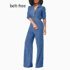 Plus-size Zipper Denim Jumpsuit For Women - Blue - View 1