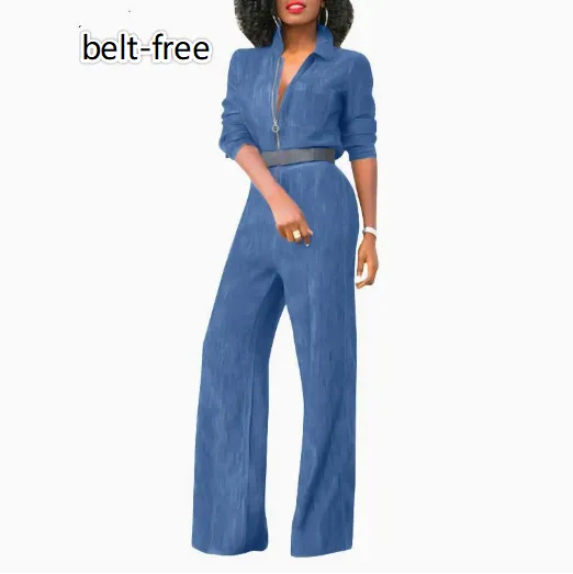 Plus size Zipper Denim Jumpsuit For Women Blue - Shop at LoveMi