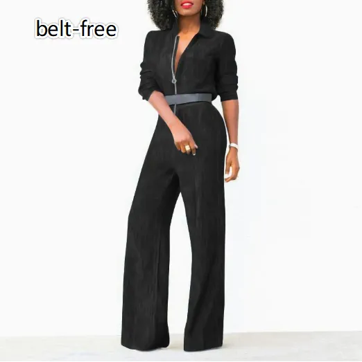 Plus-size Zipper Denim Jumpsuit For Women - Black