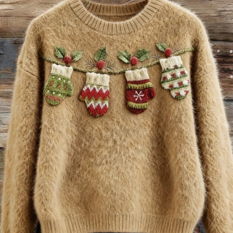 Digital-print Christmas Womens Flannel Crewneck Hoodie