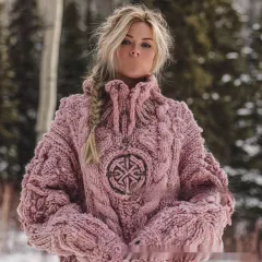 New 3D Digital-Print Womens Autumn Winter Fashionable Casual Turtleneck Sweater - Pink - View 1