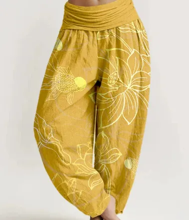 New Retro Artistic 3D Digital Harem Pants - Gold