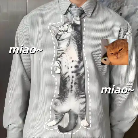 Lifeless Yet Lovable Printed Shirt Collar with Cat Tie