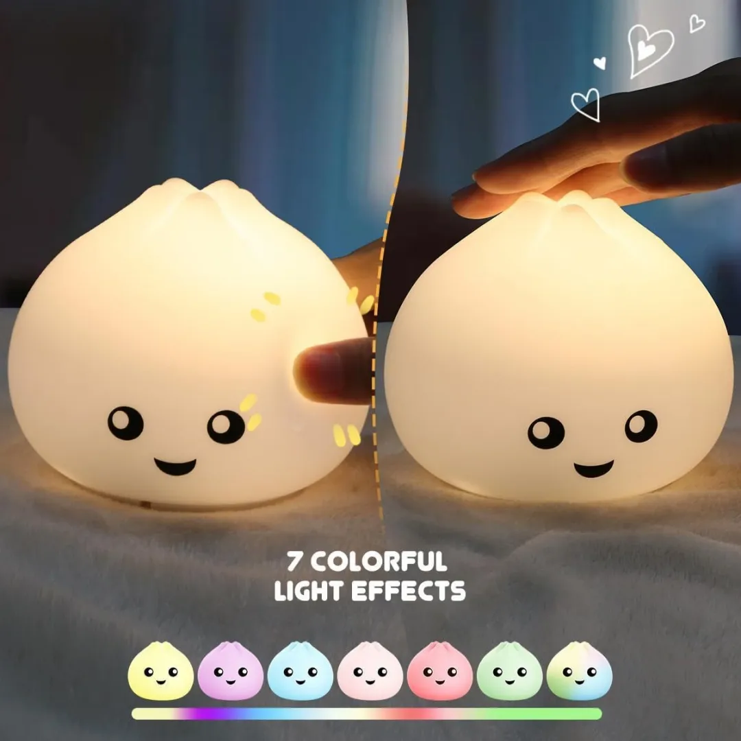 Silicone Steamed Bun-shaped Rechargeable Warm-light Night Light