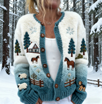 Womens Casual Printed Cardigan Jacket Top