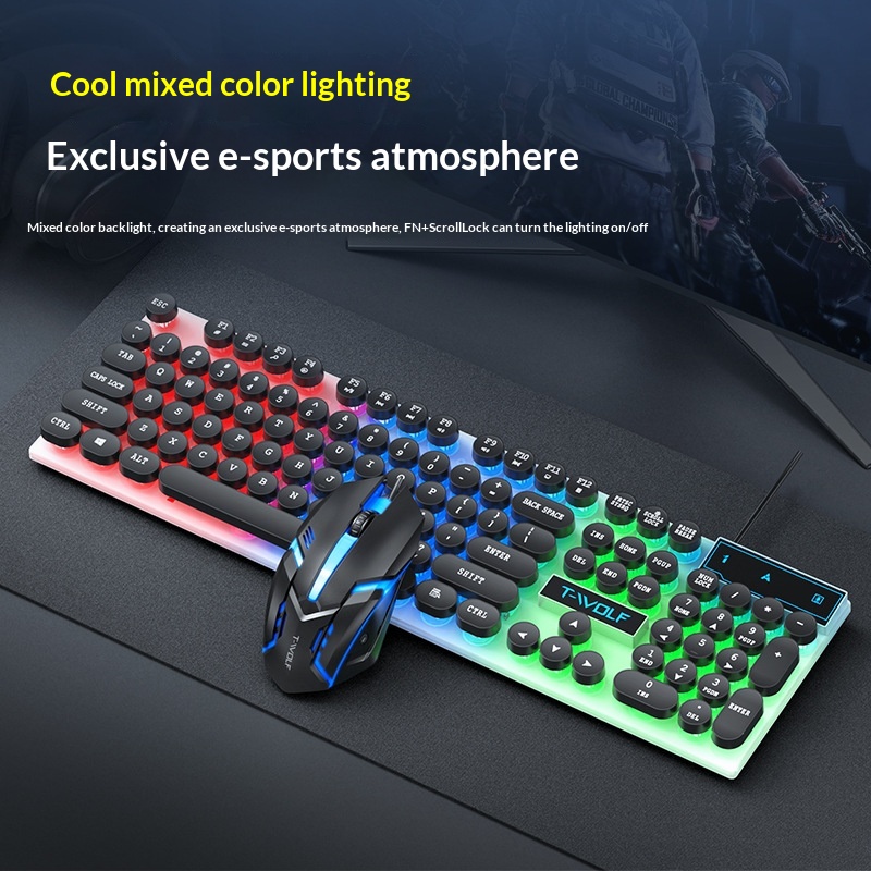 Retro Wired Glowing Mechanical-feel Keyboard And Mouse Gaming Set
