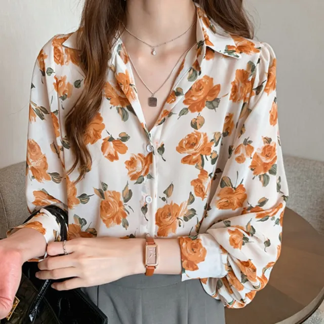 Womens Retro Loose Chiffon Floral Shirt Floral - Shop at LoveMi