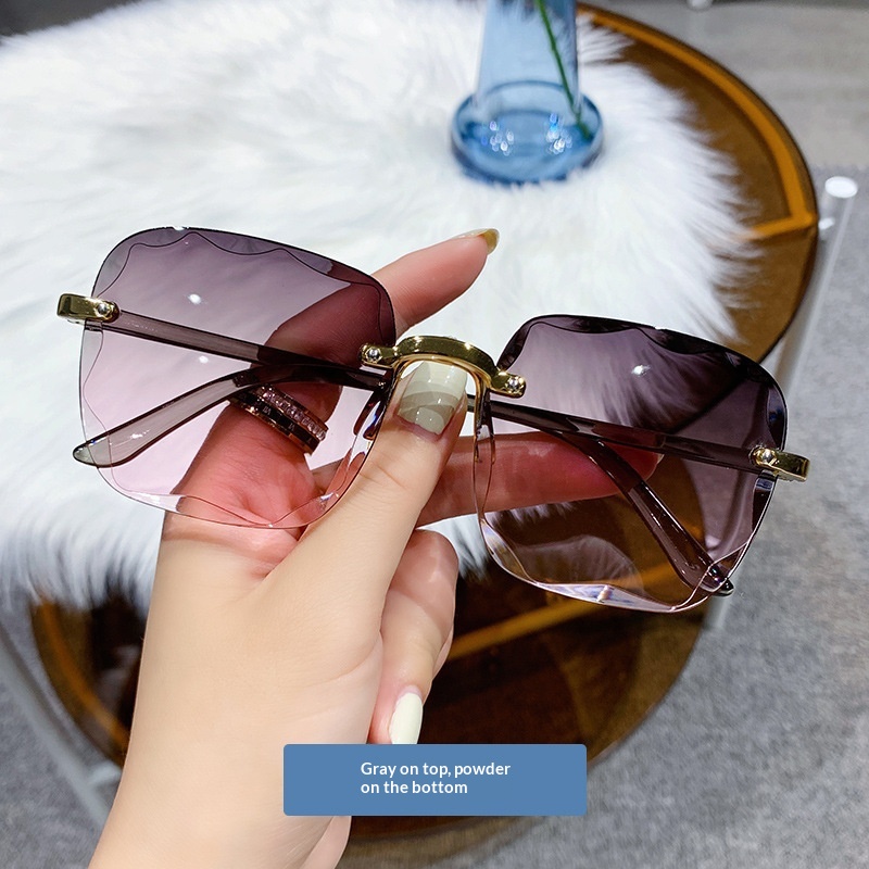 Womens Frameless Trimmed Trendy UV-Protective Glasses - Image 2