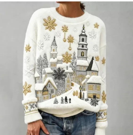 3D Digital Print Pattern Christmas Women's Flannel Sweatshirt White - Shop at LoveMi