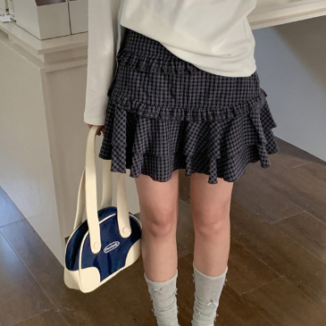 Korean-style Color-block Patchwork Pleated Skirt